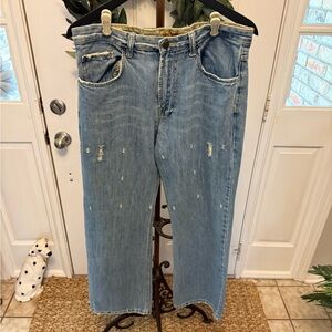 Get Lucky Western Cowboy Distressed Bootcut Baggy Jeans 32 X 30